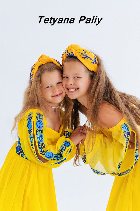 Children's dress Emilia yellow-blue