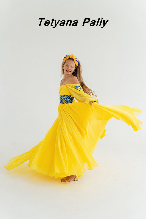 Children's dress Emilia yellow-blue