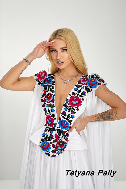 Embroidered set Georgina (Corset, skirt, sleeves)