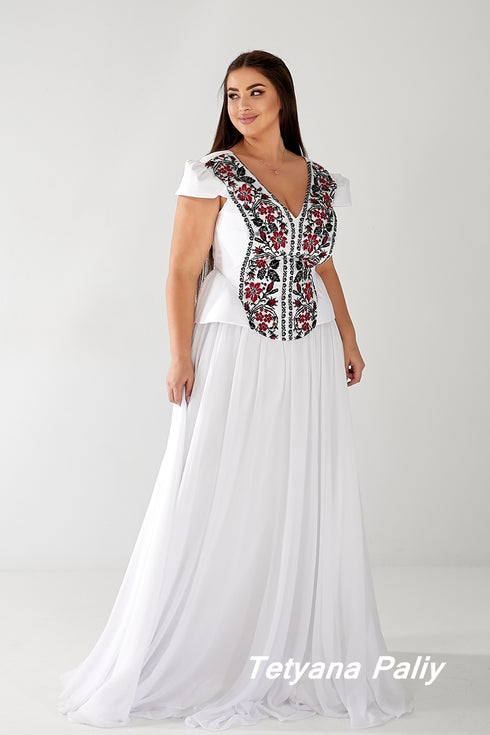 Embroidered set Magnolia (Corset, skirt, sleeves)