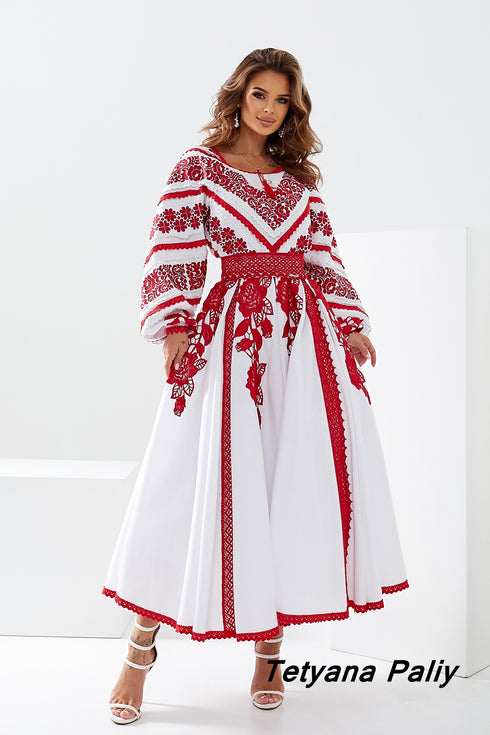 Dress Lyubava midi (red embroidery )