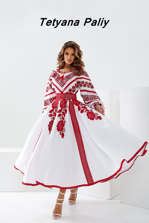 Dress Lyubava midi (red embroidery )