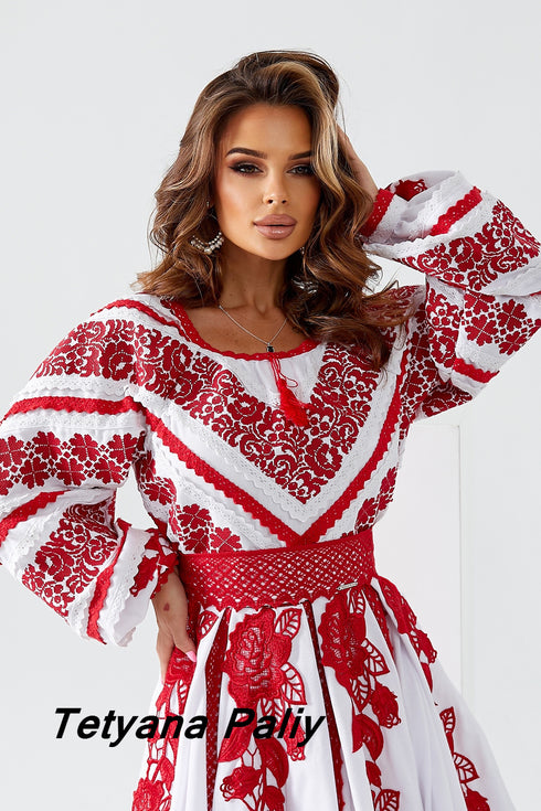 Dress Lyubava midi (red embroidery )