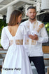 Pergola dress and Lavryn men's embroidered shirt