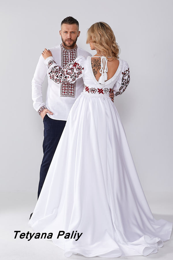 Embroidered dress Ksenia and men's embroidered shirt Oksen