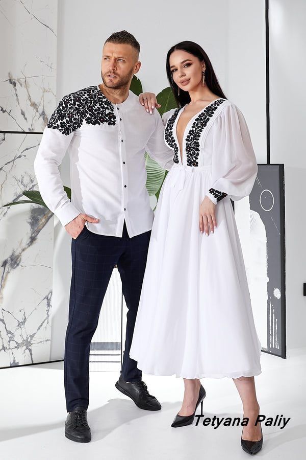 Solya's dress and Tikhon's embroidered shirt