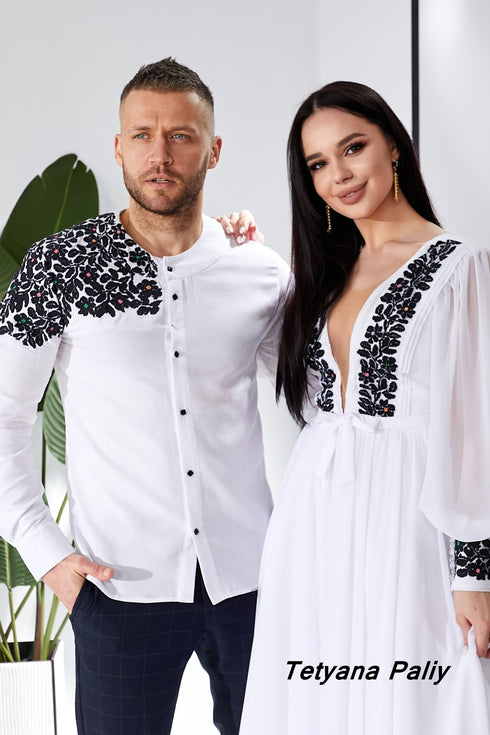 Solya's dress and Tikhon's embroidered shirt