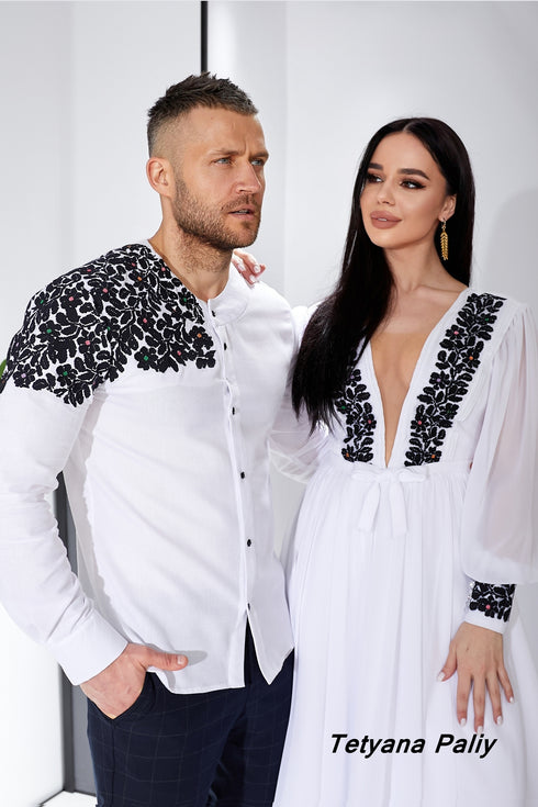 Solya's dress and Tikhon's embroidered shirt