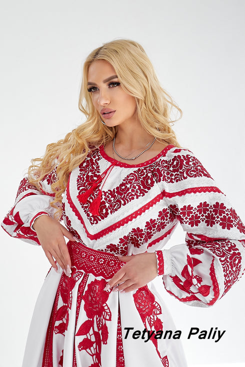 Сукня Любава довга ( вишивка червоним )
