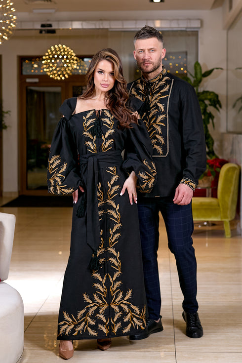 Вишита сукня Поліна і вишиванка Потап ( чорні )