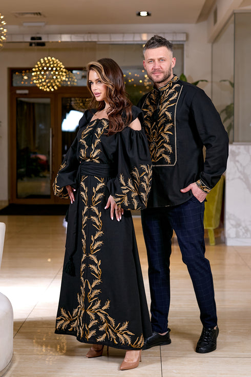 Вишита сукня Поліна і вишиванка Потап ( чорні )