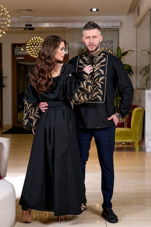 Вишита сукня Поліна і вишиванка Потап ( чорні )