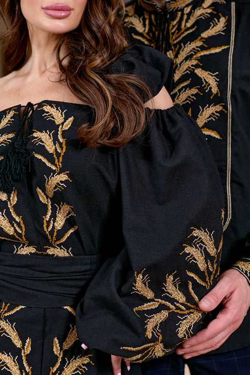 Вишита сукня Поліна і вишиванка Потап ( чорні )