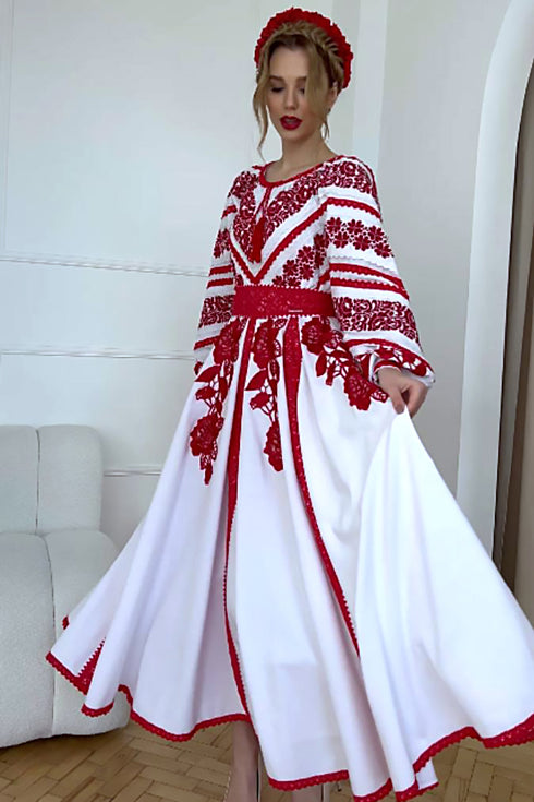 Lyubava Dress red embroidery ( midi )