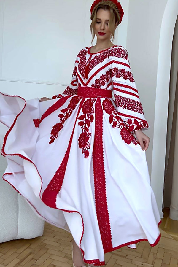 Lyubava Dress red embroidery ( midi )