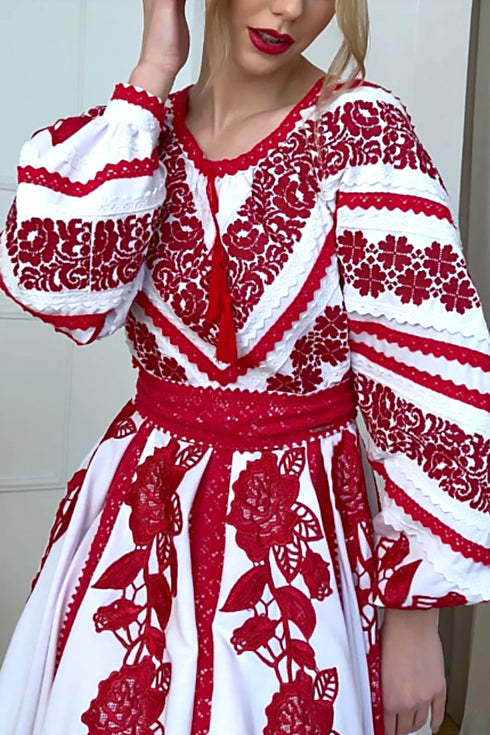 Lyubava Dress red embroidery ( midi )