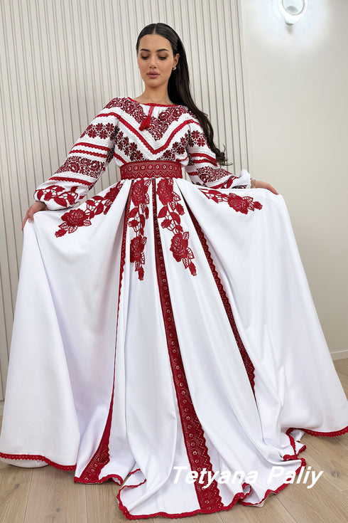 Dress Lyubava is long (red embroidery color)