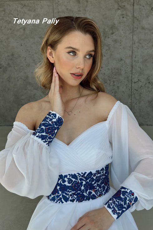Dress Margarita midi blue embroidery