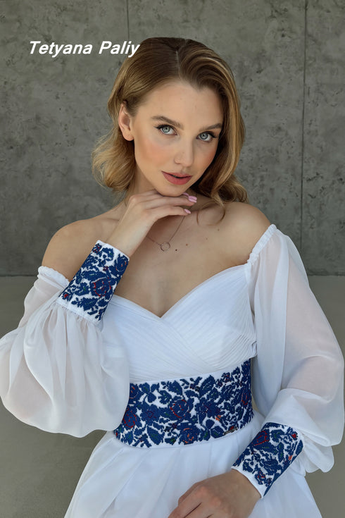 Dress Margarita midi blue embroidery