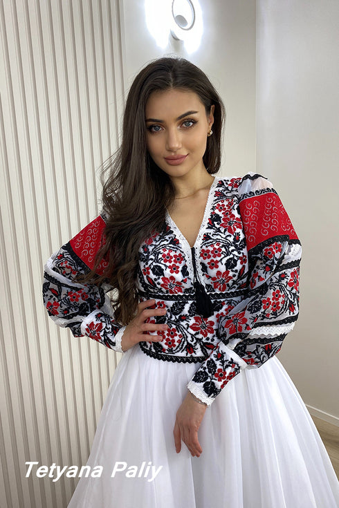 Dress Galyna with red and black embroidery