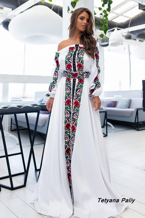 Жіночий комплект Моніка (блуза, пояс, спідниця) червона вишиванка, подовж.