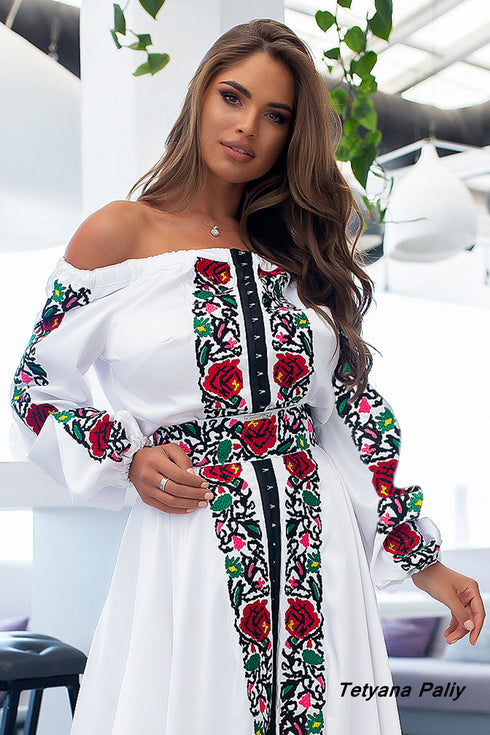 Жіночий комплект Моніка (блуза, пояс, спідниця) червона вишиванка, подовж.