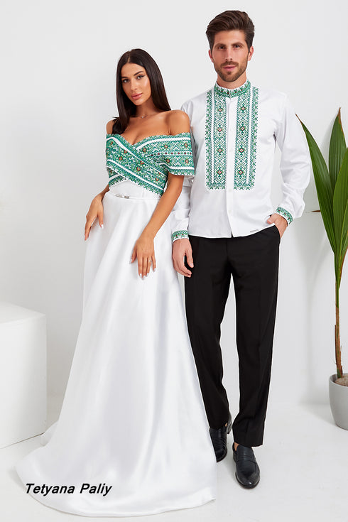 Dress Marianna, long, shirt Ilya, embroidery green.