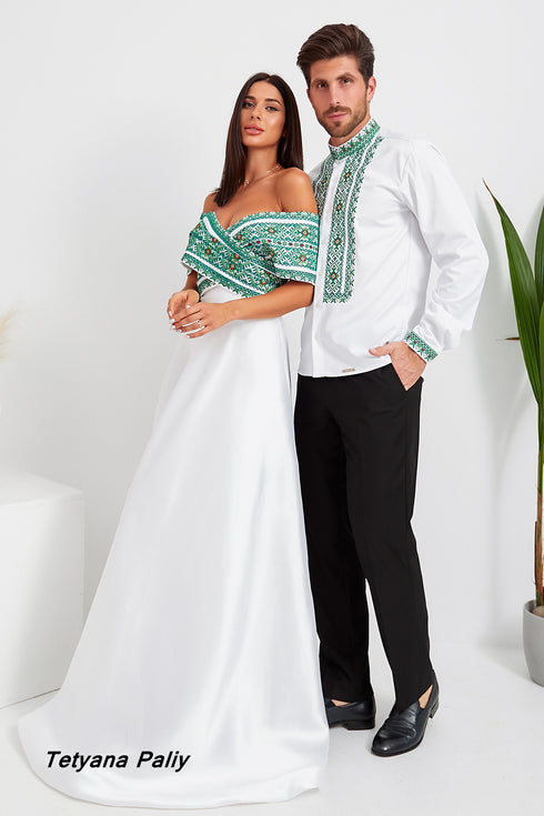 Dress Marianna, long, shirt Ilya, embroidery green.