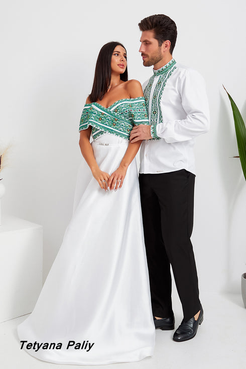 Dress Marianna, long, shirt Ilya, embroidery green.