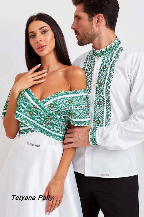 Dress Marianna, long, shirt Ilya, embroidery green.