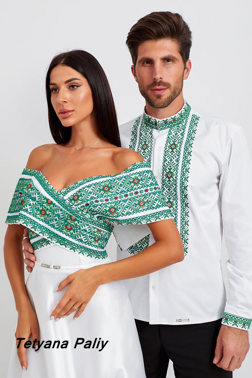 Dress Marianna, long, shirt Ilya, embroidery green.