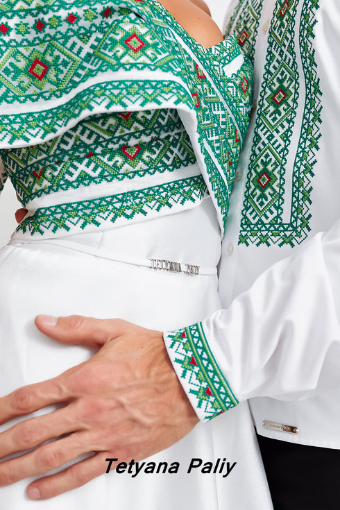 Dress Marianna, long, shirt Ilya, embroidery green.