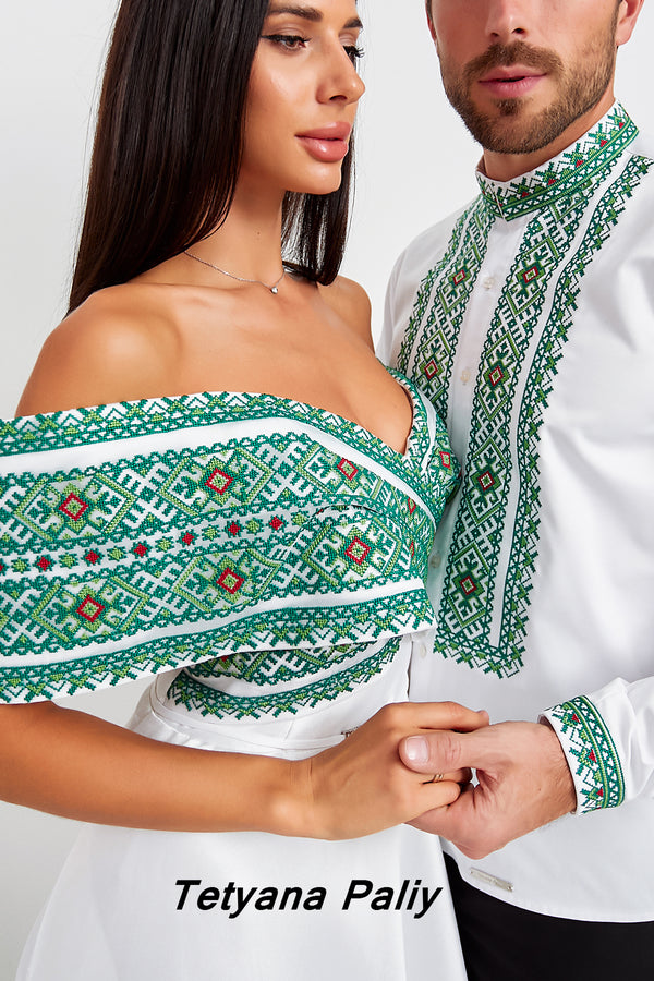 Dress Marianna, long, shirt Ilya, embroidery green.