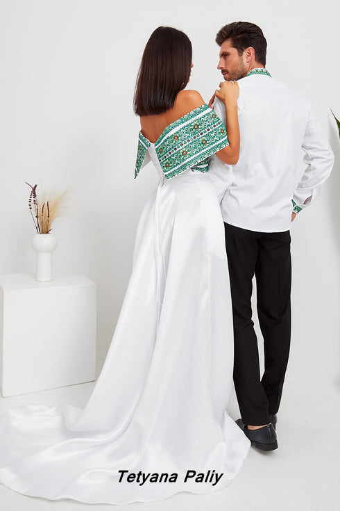 Dress Marianna, long, shirt Ilya, embroidery green.