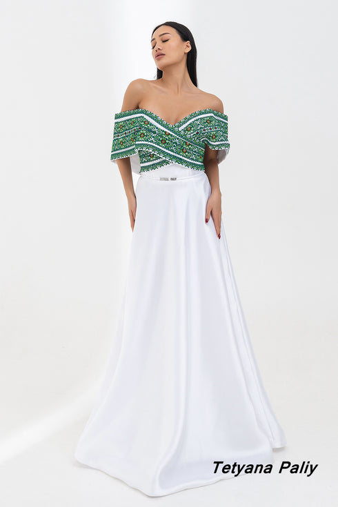 Dress Marianna, long, embroidery green