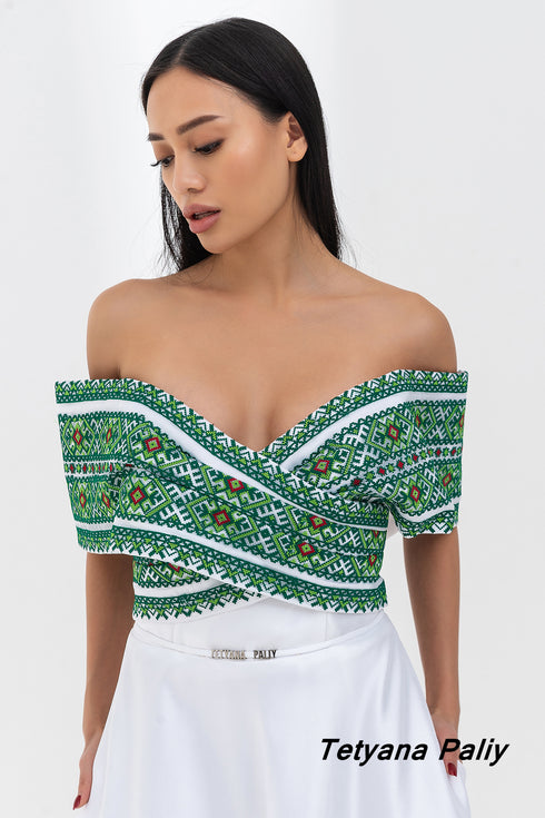 Dress Marianna, long, embroidery green