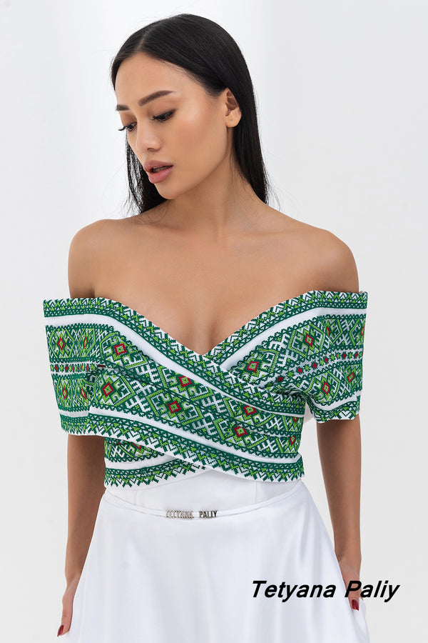 Сукня Маріанна, довга, вишиванка зелена