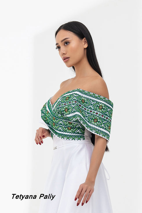 Dress Marianna, long, embroidery green