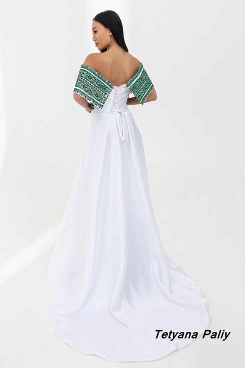 Dress Marianna, long, embroidery green