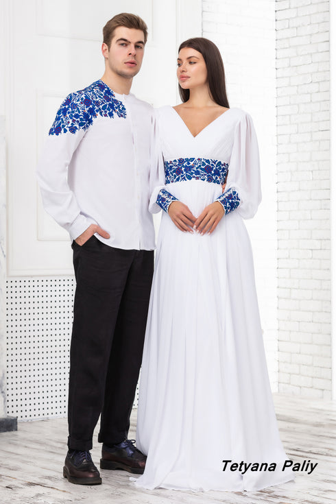 Petunia and Men's shirt Dmytro (blue embroidery)