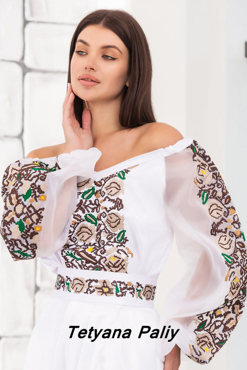 Era women's set (blouse, belt, skirt), Timur men's shirt