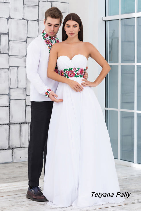 Zarina and Men's shirt Romeo (pink embroidery)