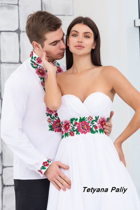 Zarina and Men's shirt Romeo (pink embroidery)