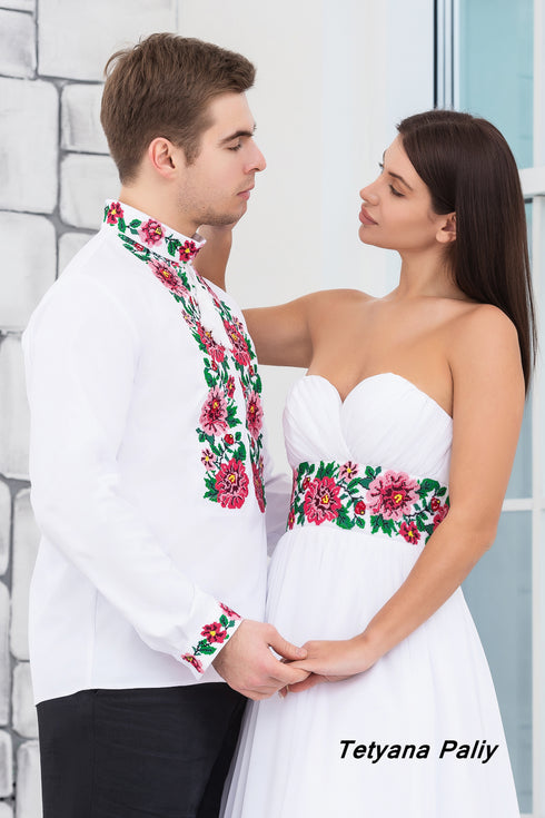 Zarina and Men's shirt Romeo (pink embroidery)