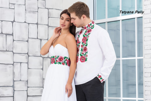 Zarina and Men's shirt Romeo (pink embroidery)