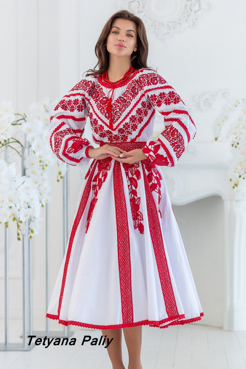 Dress Lyubava midi (red embroidery )