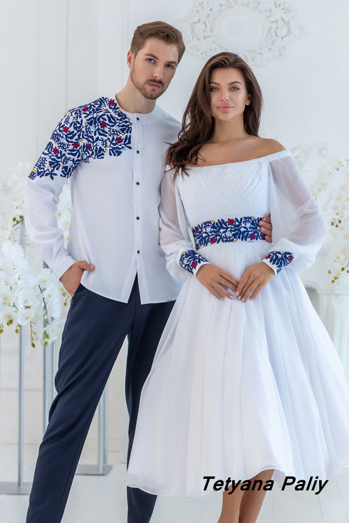 Lileya embroidered dress, Levon men's shirt