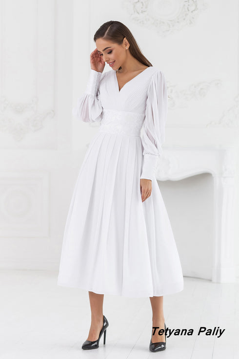 Dress Petunia embroidery white on white Midi