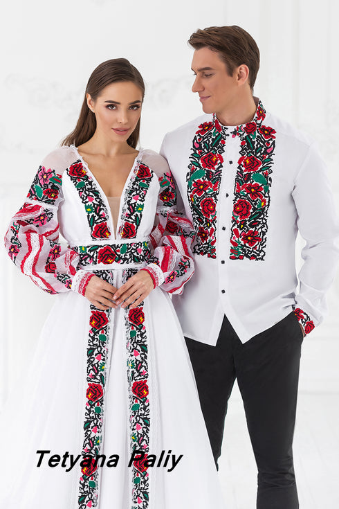 Dress Maina, man's shirt Timur (red embroidery)