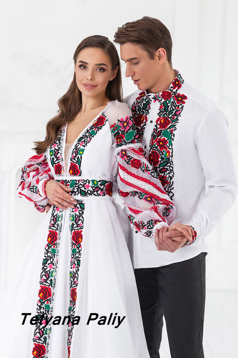 Dress Maina, man's shirt Timur (red embroidery)